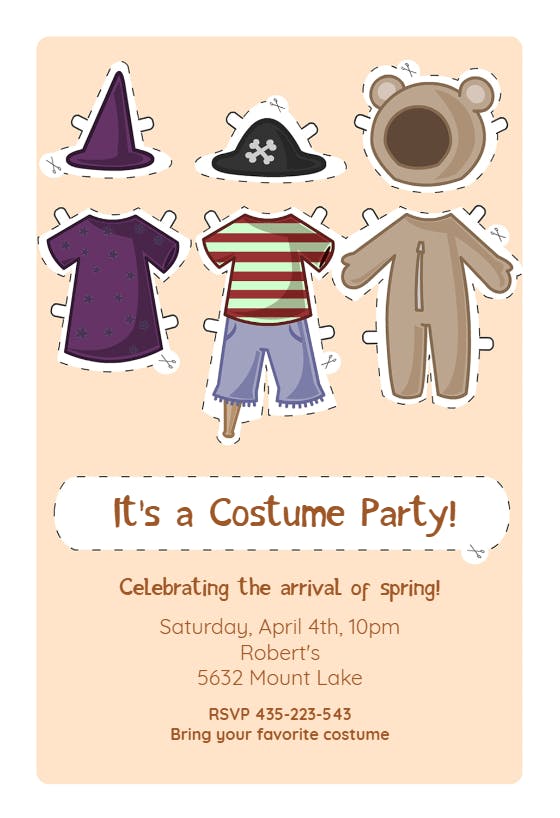 Costume party deals invitation